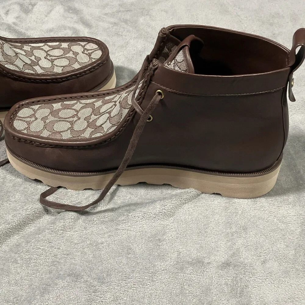 Coach Men's Size 13D Shoes Coach Signature Logo Jacquard Lace-up Boot. New